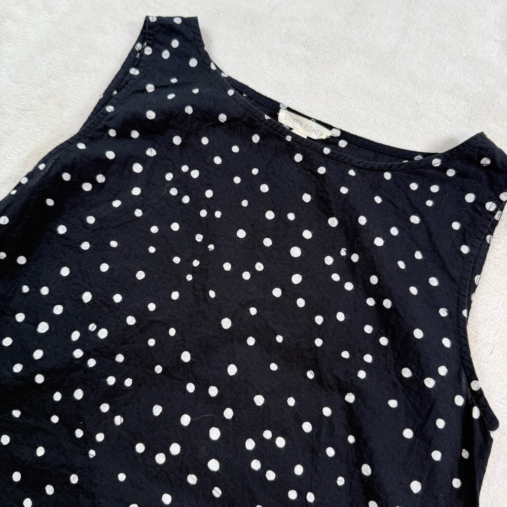 Eileen Fisher Organic Cotton Polka Dot Sleeveless Top Black‎ White XXS S19GDJ